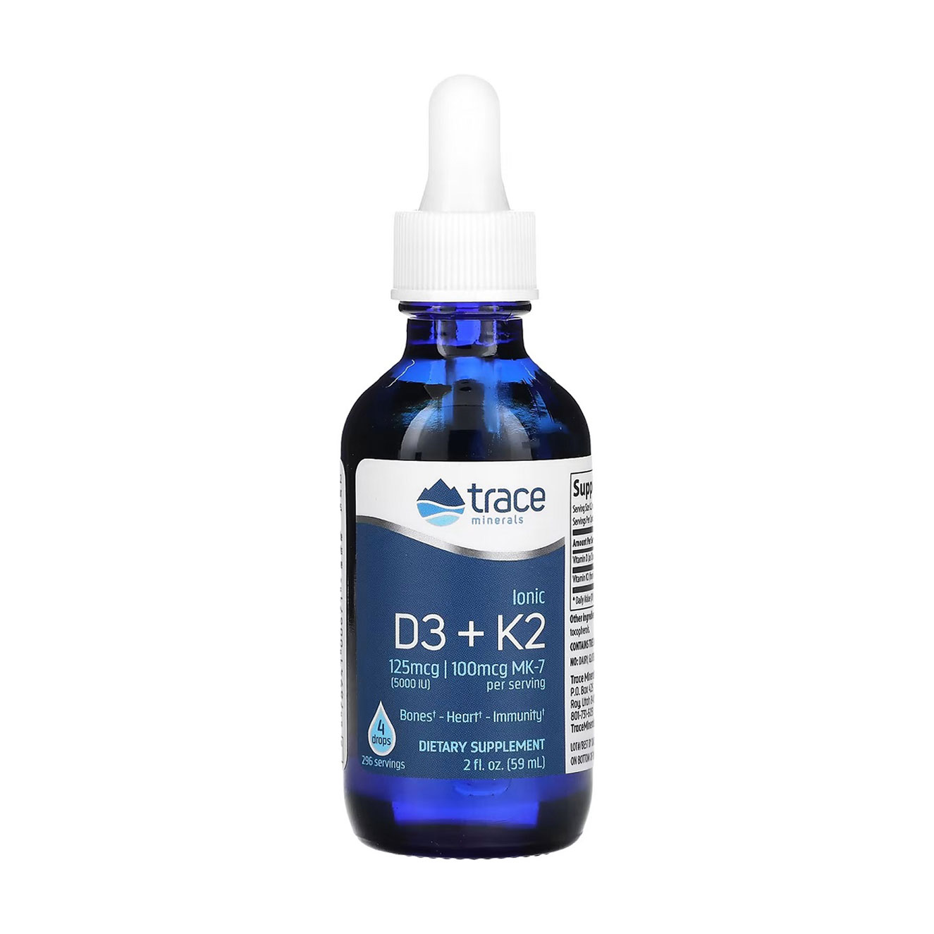Вітаміни D3 та K2 Trace Minerals Ionic D3+K2 в рідині, 59 мл